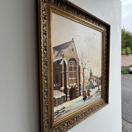 Handcrafted Winter Landscape Oil Painting "Snowy Church" Detailed Dutch Artwork Holland Art Shop