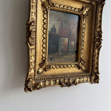 Original Cityscape Oil Painting "Gilded Frame" Authentic Small Artwork Holland Art Shop