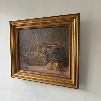 Timeless Still Life Oil Painting "Woven Basket" Handcrafted Small Artwork Holland Art Shop