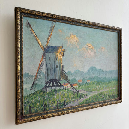 1940 Landscape Oil Painting "Old Windmill" Small Artwork Holland Art Shop