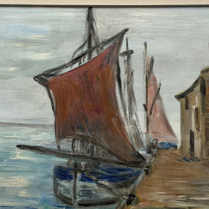 Original Harbor Scene Oil Painting "Red Sailboat" Elegant Large Art Holland Art Shop