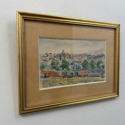 Elegant Landscape Aquarel "Row Houses" Expressive Small Artwork Holland Art Shop