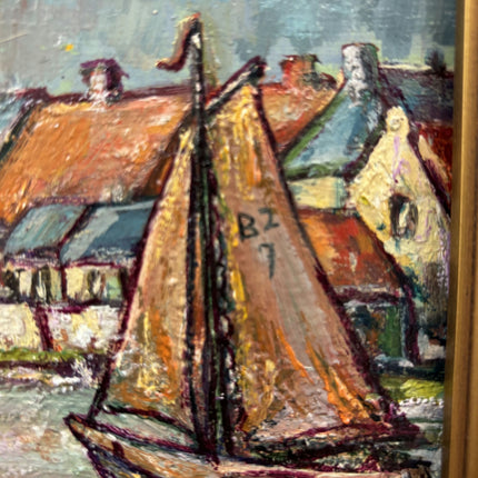 Original Seascape Oil Painting "Docked Boats" Expressive Small Art Holland Art Shop
