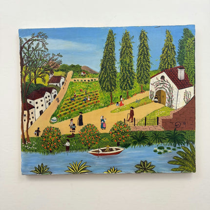 Classic Folk Art Oil Painting "Rowboat Fisherman" Vintage Artwork Holland Art Shop