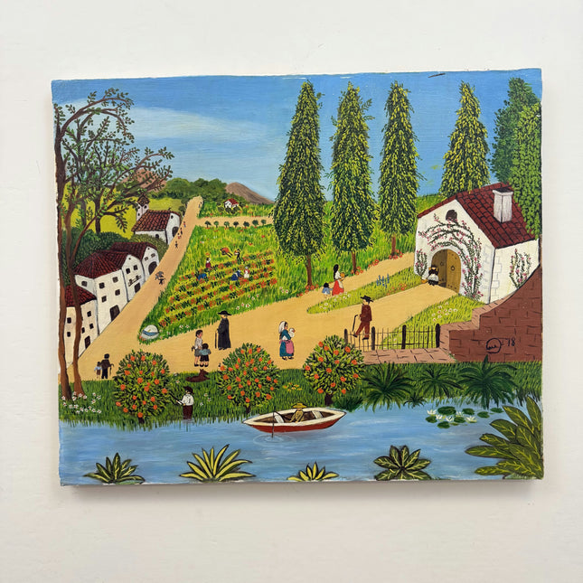 Classic Folk Art Oil Painting "Rowboat Fisherman" Vintage Artwork Holland Art Shop