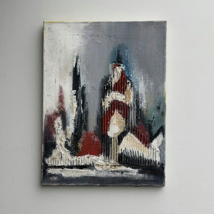 Refined Cityscape Oil Painting "Red Cathedral" Authentic Small Artwork Holland Art Shop