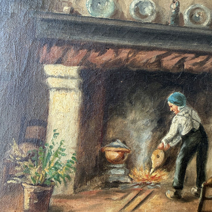 19th Century Oil Painting Interior "Fireside Worker" Medium Art Holland Art Shop