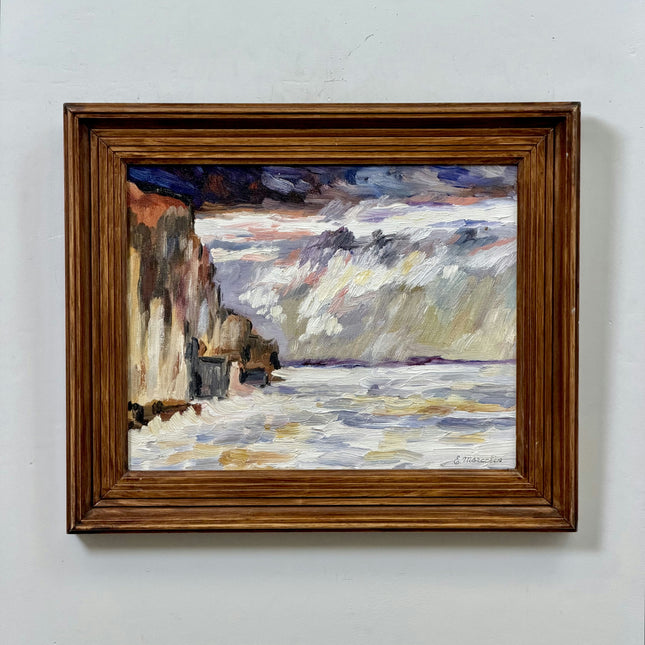 Original Seascape Oil Painting "Rocky Cliff" Authentic Small Art Holland Art Shop