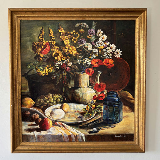 Vintage Oil Painting Flowery Still Life "Flower Arrangement" Italian Art