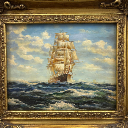 19th Century Antique Seascape Oil Painting "Sailing Ship" French Artwork Holland Art Shop