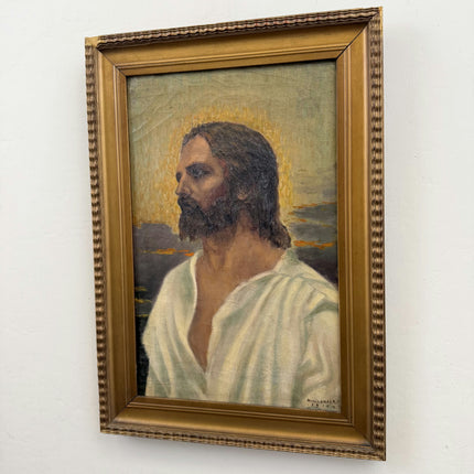 1914 Antique Religious  Oil Painting "Bearded Christ" Art Holland Art Shop