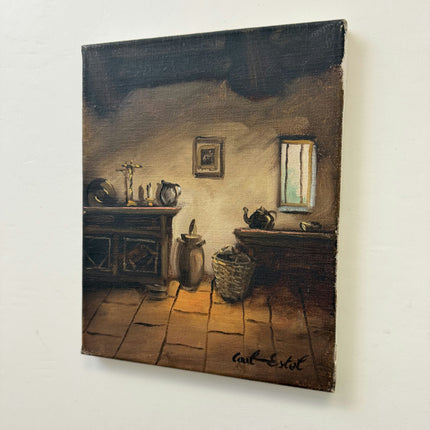 Elegant Interior Oil Painting "Wicker Basket" Authentic Small Art Holland Art Shop