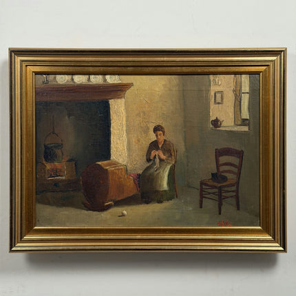 Elegant Interior Oil Painting "Knitting Woman" Detailed Art Holland Art Shop