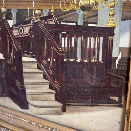 1918 Antique Church Interior Oil Painting "Gilded Frame" Dutch Art Holland Art Shop