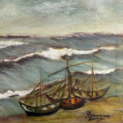 Refined Seascape Oil Painting "Fishing Boats" Expressive Small Art Holland Art Shop