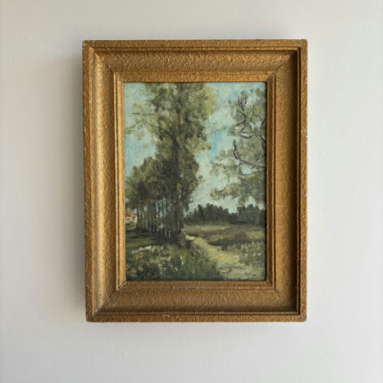 Vintage Landscape Oil Painting "Row Of Trees" Refined Small Artwork Holland Art Shop