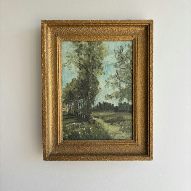 Vintage Landscape Oil Painting "Row Of Trees" Refined Small Artwork Holland Art Shop