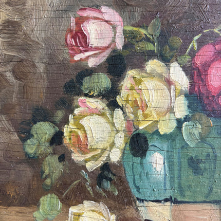 Antique Floral Still Life Oil Painting "Rose Vase" Handcrafted Small Artwork Holland Art Shop