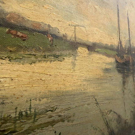 Refined Interior Oil Painting "River Boats" Expressive Large Artwork Holland Art Shop