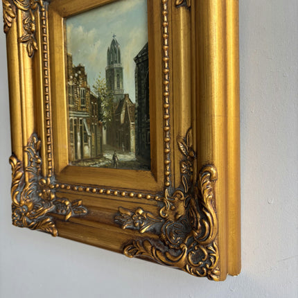 Traditional Cityscape Oil Painting "Gilded Frame" Rustic Small Art Holland Art Shop