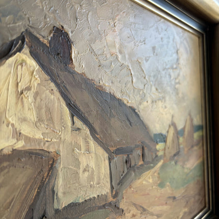 Vintage Farm Oil Painting "Thatched Cottage" Expressive Artwork Holland Art Shop