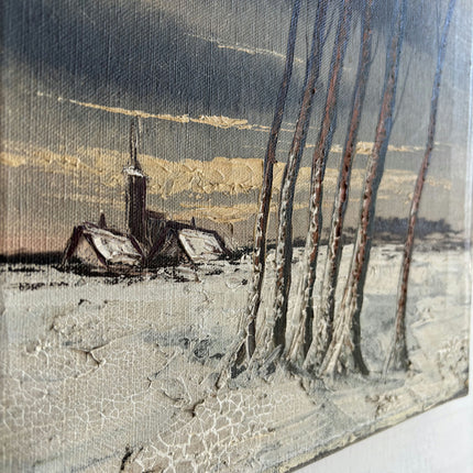 Timeless Winter Landscape Oil Painting "Windblown Trees" Vintage Small Artwork Holland Art Shop