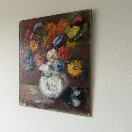 Rustic Floral Still Life Oil Painting "Flower Vase" Handcrafted Small Artwork Holland Art Shop