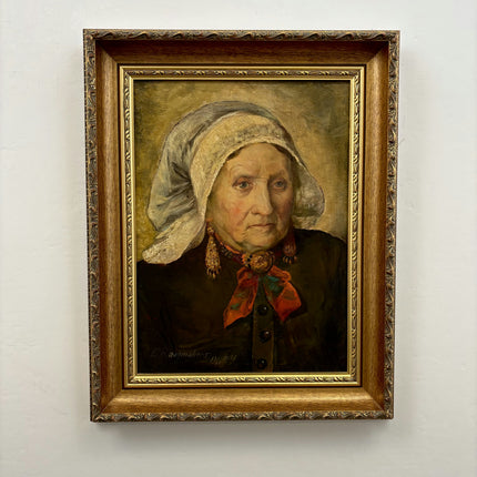 1918 Antique Portrait Oil Painting "Elderly Woman" Art Holland Art Shop