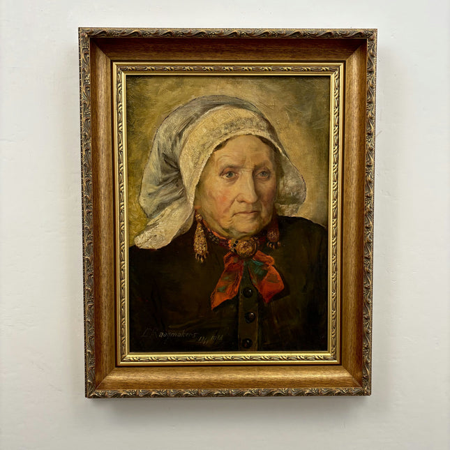 1918 Antique Portrait Oil Painting "Elderly Woman" Art Holland Art Shop
