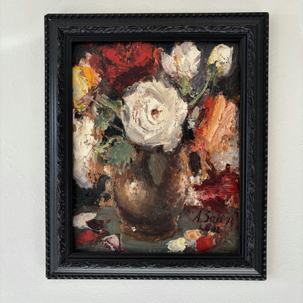 Expressive Oil Painting Flowery Still Life "White Rose" Classic Small Art Holland Art Shop