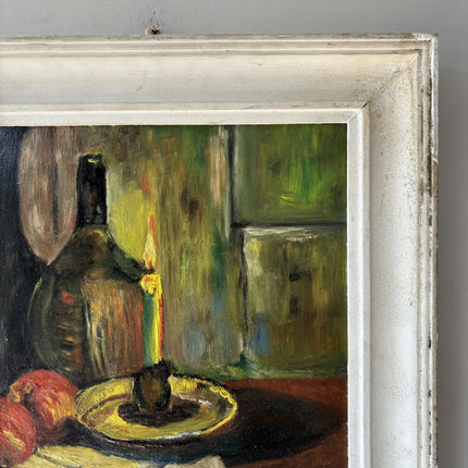 Expressive Still Life Oil Painting "Single Candle" Rustic Small Artwork Holland Art Shop