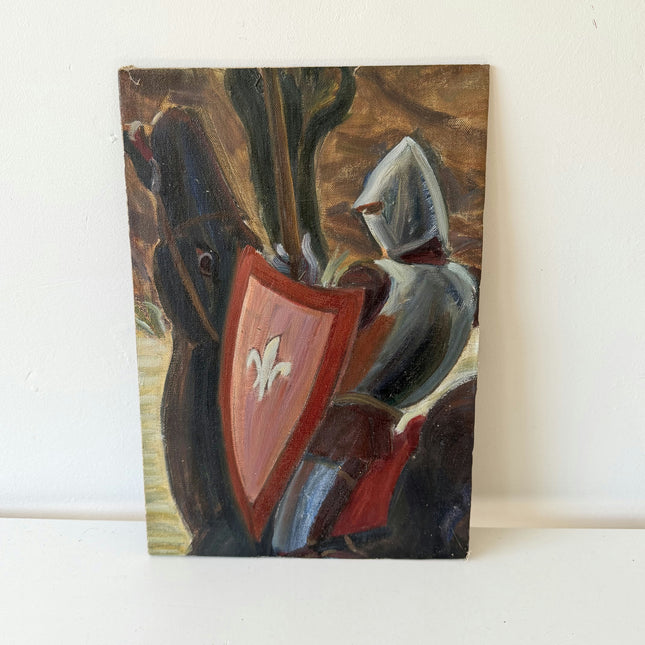 Vintage Figurative Oil Painting "Armored Knight" Original Small Artwork Holland Art Shop