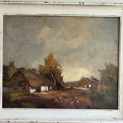 Handcrafted Farm Oil Painting "Village Houses" Rustic Art Holland Art Shop