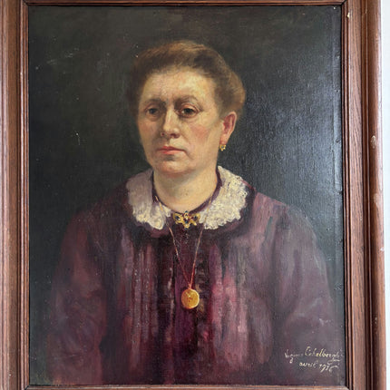 1916 Antique Portrait Oil Painting "Seated Woman" Belgique Artwork Holland Art Shop