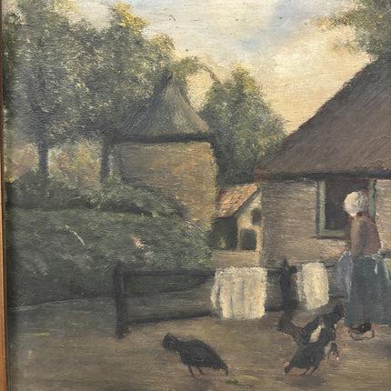 Ca 1910  Farm Oil Painting "Thatched Cottage" Original Dutch Artwork Holland Art Shop