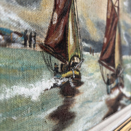 Expressive Seascape Oil Painting "Sailing Boats" Rustic Small Artwork Holland Art Shop