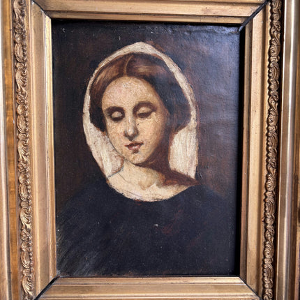 19th Century Antique Portrait Oil Painting "Woman Head" Artwork Holland Art Shop