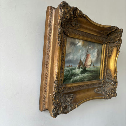 Original Seascape Oil Painting "Sailing Ship" Handcrafted Small Art Holland Art Shop