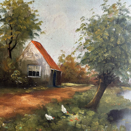 Antique Landscape Oil Painting "Riverside Cottage" Refined Art Holland Art Shop