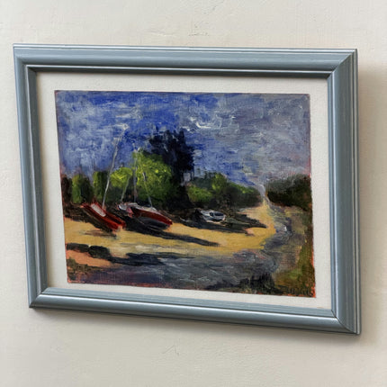Vintage Seascape Acrylic Paint "Wooden Frame" Original Small Artwork Holland Art Shop