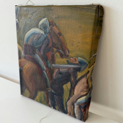 Authentic Figurative Oil Painting "Mounted Knight" Rustic Small Artwork Holland Art Shop