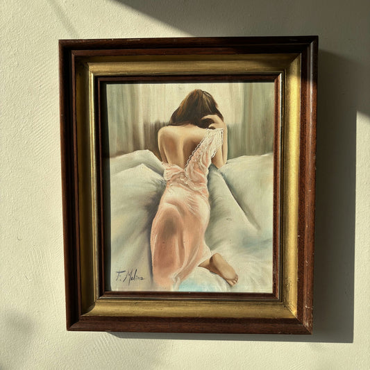 Handcrafted Portrait Oil Painting "Gentle Reflection" Wonderful French Art