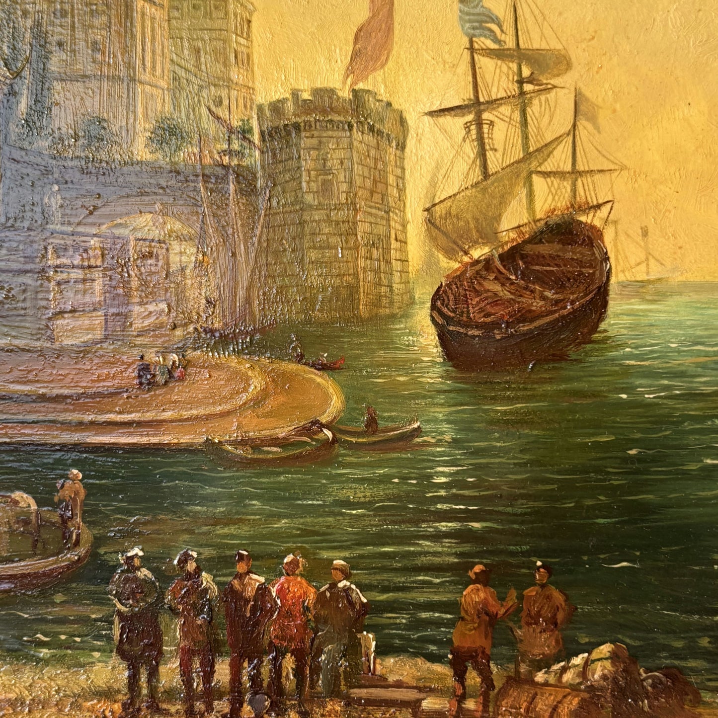 Fine Oil Painting Harbor Scene "Harbor Scene" Figurative French Artwork