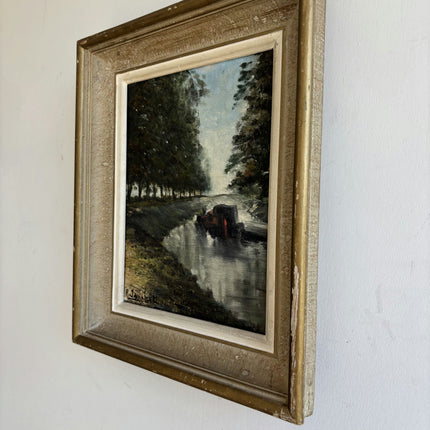 Expressive Landscape Oil Painting "River Boat" Timeless Small Art Holland Art Shop