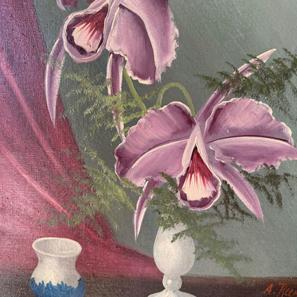 Intriguing Oil Painting Floral Still Life "Orchid Vase" Authentic Medium Art Holland Art Shop