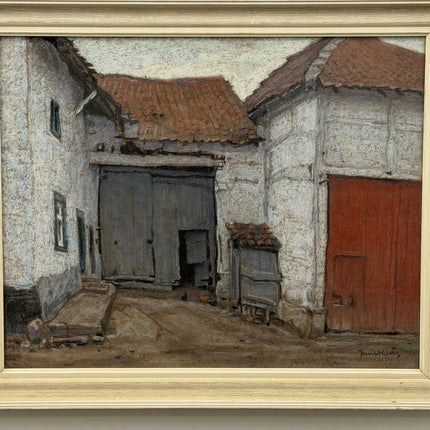 Original Cityscape Oil Painting "Red Door" Classic Artwork Holland Art Shop