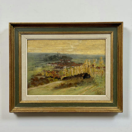 1908 Antique Landscape Oil Painting "Yellow Houses" Artwork Holland Art Shop