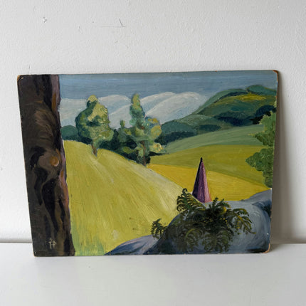 Vintage Landscape Oil Painting "Purple Cone" Original Small Art Holland Art Shop