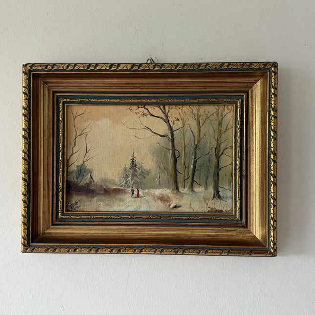 Detailed Winter Landscape Oil Painting "Snowy Path" Handcrafted Small Art Holland Art Shop