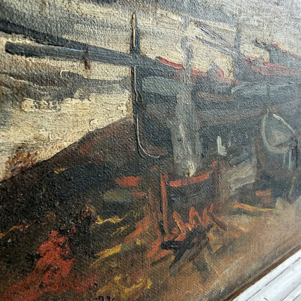Rustic Seascape Oil Painting "Fishing Boats" Handcrafted Artwork Holland Art Shop
